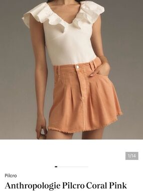 Pilcro Sunset Coral Denim Mini Skirt